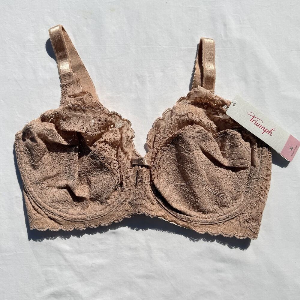 Triumph Amourette Spotlight Bra Unlined Underwire 34H Beige Lace